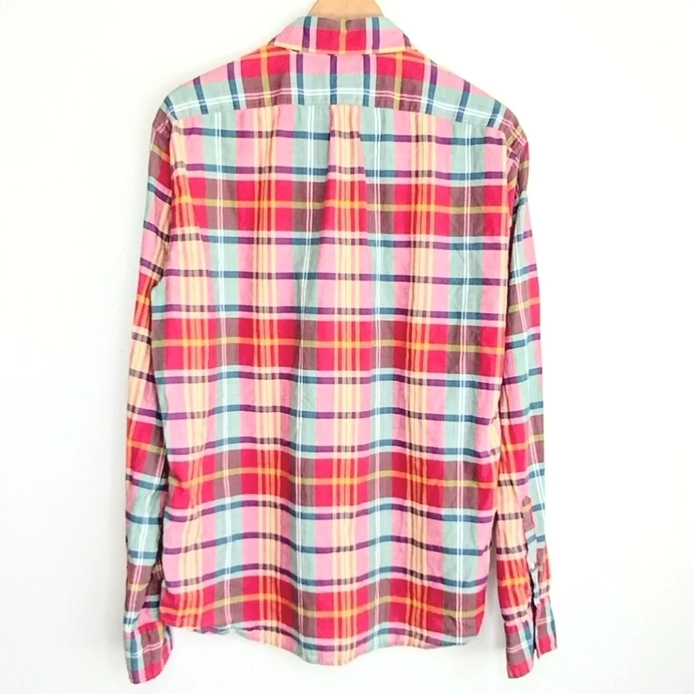 J-Crew Slim Fit Cotton Plaid Button Down Dress Shirt Size L